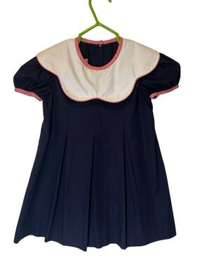 The Beaufort Bonnet Company Navy Dress with White Bib and Pink Trim size 3T